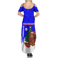 Slovenia Christmas Family Matching Summer Maxi Dress and Hawaiian Shirt with Bear Potica Cake Snowy Tree and National Emblem Design - Wonder Print Shop