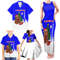 Slovenia Christmas Family Matching Tank Maxi Dress and Hawaiian Shirt with Bear Potica Cake Snowy Tree and National Emblem Design - Wonder Print Shop