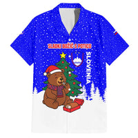 Slovenia Christmas Family Matching Tank Maxi Dress and Hawaiian Shirt with Bear Potica Cake Snowy Tree and National Emblem Design - Wonder Print Shop
