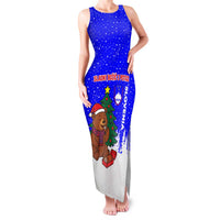 Slovenia Christmas Family Matching Tank Maxi Dress and Hawaiian Shirt with Bear Potica Cake Snowy Tree and National Emblem Design - Wonder Print Shop