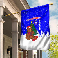 Slovenia Christmas Garden Flag with Bear Potica Cake Snowy Tree and National Emblem Design - Wonder Print Shop