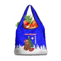 Slovenia Christmas Grocery Bag with Bear Potica Cake Snowy Tree and National Emblem Design - Wonder Print Shop