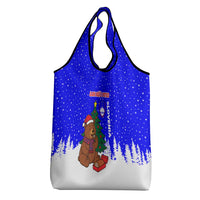 Slovenia Christmas Grocery Bag with Bear Potica Cake Snowy Tree and National Emblem Design - Wonder Print Shop