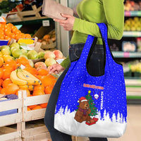 Slovenia Christmas Grocery Bag with Bear Potica Cake Snowy Tree and National Emblem Design - Wonder Print Shop