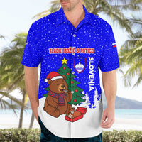 Slovenia Christmas Hawaiian Shirt with Bear Potica Cake Snowy Tree and National Emblem Design - Wonder Print Shop