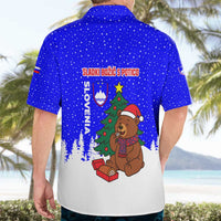 Slovenia Christmas Hawaiian Shirt with Bear Potica Cake Snowy Tree and National Emblem Design - Wonder Print Shop