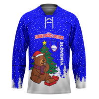 Slovenia Christmas Hockey Jersey with Bear Potica Cake Snowy Tree and National Emblem Design - Wonder Print Shop