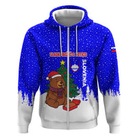 Slovenia Christmas Hoodie with Bear Potica Cake Snowy Tree and National Emblem Design - Wonder Print Shop