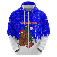 Slovenia Christmas Hoodie with Bear Potica Cake Snowy Tree and National Emblem Design - Wonder Print Shop