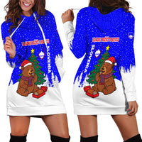 Slovenia Christmas Hoodie Dress with Bear Potica Cake Snowy Tree and National Emblem Design - Wonder Print Shop