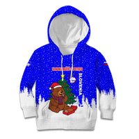 Slovenia Christmas Kid Hoodie with Bear Potica Cake Snowy Tree and National Emblem Design - Wonder Print Shop