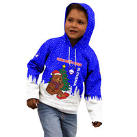 Slovenia Christmas Kid Hoodie with Bear Potica Cake Snowy Tree and National Emblem Design - Wonder Print Shop
