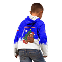 Slovenia Christmas Kid Hoodie with Bear Potica Cake Snowy Tree and National Emblem Design - Wonder Print Shop