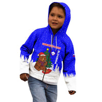 Slovenia Christmas Kid Hoodie with Bear Potica Cake Snowy Tree and National Emblem Design - Wonder Print Shop