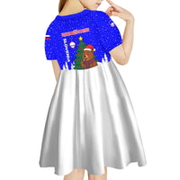 Slovenia Christmas Kid Short Sleeve Dress with Bear Potica Cake Snowy Tree and National Emblem Design - Wonder Print Shop