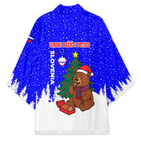 Slovenia Christmas Kimono with Bear Potica Cake Snowy Tree and National Emblem Design - Wonder Print Shop