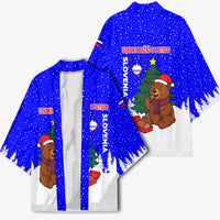 Slovenia Christmas Kimono with Bear Potica Cake Snowy Tree and National Emblem Design - Wonder Print Shop