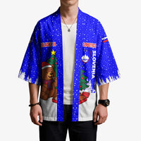 Slovenia Christmas Kimono with Bear Potica Cake Snowy Tree and National Emblem Design - Wonder Print Shop