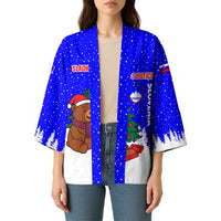 Slovenia Christmas Kimono with Bear Potica Cake Snowy Tree and National Emblem Design - Wonder Print Shop