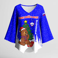 Slovenia Christmas Kimono Sleeve Blouse with Bear Potica Cake Snowy Tree and National Emblem Design - Wonder Print Shop