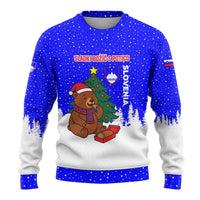 Slovenia Christmas Ugly Christmas Sweater with Bear Potica Cake Snowy Tree and National Emblem Design - Wonder Print Shop
