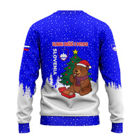 Slovenia Christmas Ugly Christmas Sweater with Bear Potica Cake Snowy Tree and National Emblem Design - Wonder Print Shop