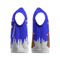 Slovenia Christmas Knitted V-Neck Vest with Bear Potica Cake Snowy Tree and National Emblem Design - Wonder Print Shop