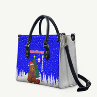 Slovenia Christmas Leather Bag with Bear Potica Cake Snowy Tree and National Emblem Design - Wonder Print Shop