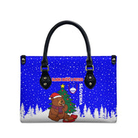 Slovenia Christmas Leather Bag with Bear Potica Cake Snowy Tree and National Emblem Design - Wonder Print Shop