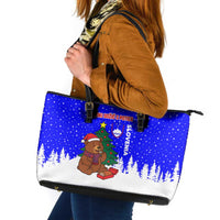 Slovenia Christmas Leather Tote Bag with Bear Potica Cake Snowy Tree and National Emblem Design - Wonder Print Shop