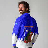 Slovenia Christmas Long Sleeve Polo Shirt with Bear Potica Cake Snowy Tree and National Emblem Design - Wonder Print Shop