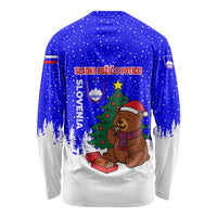 Slovenia Christmas Long Sleeve Shirt with Bear Potica Cake Snowy Tree and National Emblem Design - Wonder Print Shop