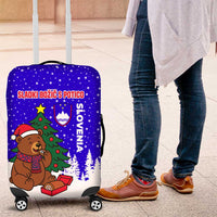 Slovenia Christmas Luggage Cover with Bear Potica Cake Snowy Tree and National Emblem Design - Wonder Print Shop