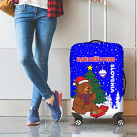 Slovenia Christmas Luggage Cover with Bear Potica Cake Snowy Tree and National Emblem Design - Wonder Print Shop