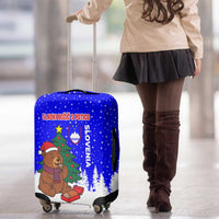 Slovenia Christmas Luggage Cover with Bear Potica Cake Snowy Tree and National Emblem Design - Wonder Print Shop