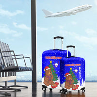 Slovenia Christmas Luggage Cover with Bear Potica Cake Snowy Tree and National Emblem Design - Wonder Print Shop