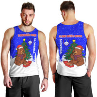 Slovenia Christmas Men Tank Top with Bear Potica Cake Snowy Tree and National Emblem Design - Wonder Print Shop