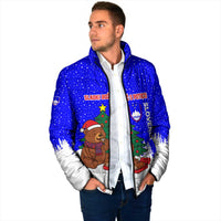Slovenia Christmas Padded Jacket with Bear Potica Cake Snowy Tree and National Emblem Design - Wonder Print Shop