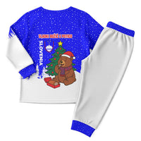 Slovenia Christmas Pajama Set with Bear Potica Cake Snowy Tree and National Emblem Design - Wonder Print Shop