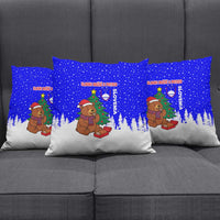 Slovenia Christmas Pillow Cover with Bear Potica Cake Snowy Tree and National Emblem Design - Wonder Print Shop