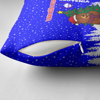 Slovenia Christmas Pillow Cover with Bear Potica Cake Snowy Tree and National Emblem Design - Wonder Print Shop