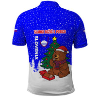 Slovenia Christmas Polo Shirt with Bear Potica Cake Snowy Tree and National Emblem Design - Wonder Print Shop