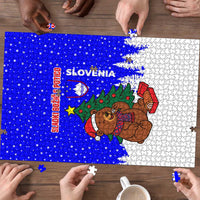 Slovenia Christmas Puzzle with Bear Potica Cake Snowy Tree and National Emblem Design - Wonder Print Shop