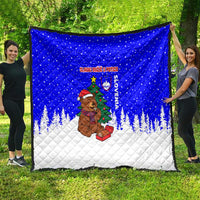 Slovenia Christmas Quilt with Bear Potica Cake Snowy Tree and National Emblem Design - Wonder Print Shop