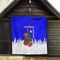 Slovenia Christmas Quilt with Bear Potica Cake Snowy Tree and National Emblem Design - Wonder Print Shop