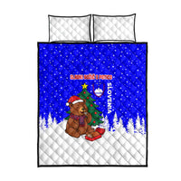 Slovenia Christmas Quilt Bed Set with Bear Potica Cake Snowy Tree and National Emblem Design - Wonder Print Shop