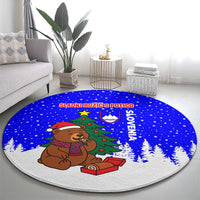 Slovenia Christmas Round Carpet with Bear Potica Cake Snowy Tree and National Emblem Design - Wonder Print Shop