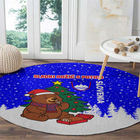 Slovenia Christmas Round Carpet with Bear Potica Cake Snowy Tree and National Emblem Design - Wonder Print Shop