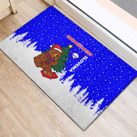 Slovenia Christmas Rubber Doormat with Bear Potica Cake Snowy Tree and National Emblem Design - Wonder Print Shop