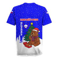 Slovenia Christmas Rugby Jersey with Bear Potica Cake Snowy Tree and National Emblem Design - Wonder Print Shop